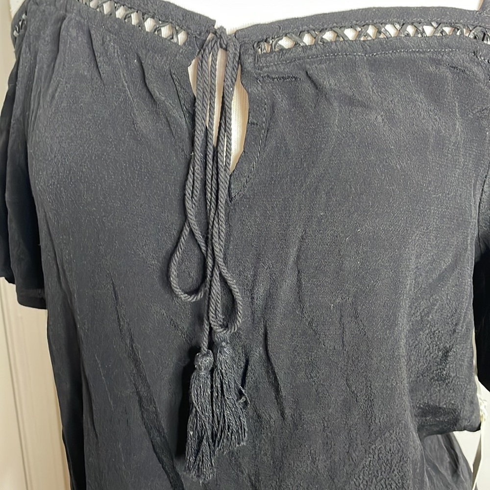 Mosaic & Co Black Boho Peasant Top Blouse - image 2